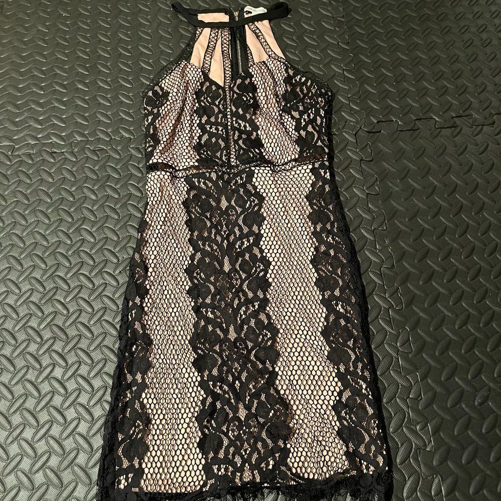 Charlotte Russe lace nude and black bodycon dress XS